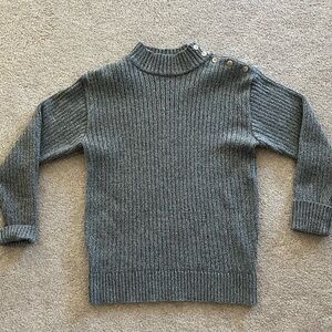 Gray Blue Heathered Cozy Sweater with Button Collar